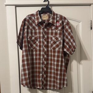 Wrangler Men's Rust and White Plaid Button Down Shirt